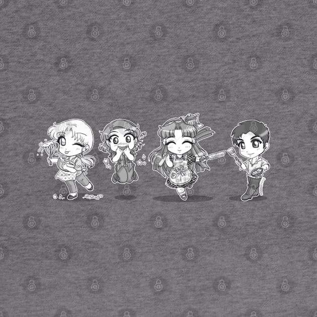 Atlantis: TVC -- Kitchen Chibis Sticker [Black and White] by CharismaCat